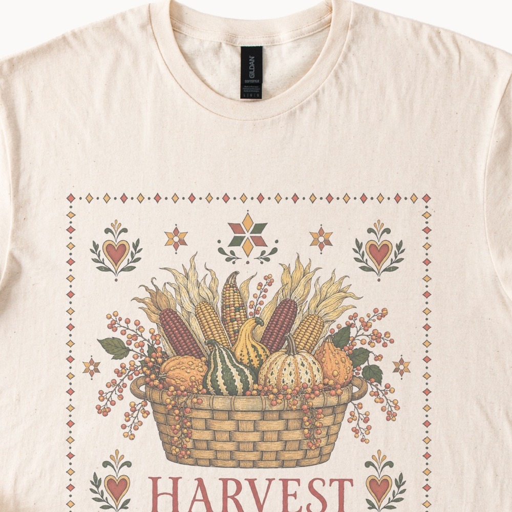 Autumn Vegetables Boho Tee Nature Inspired Folk Art
